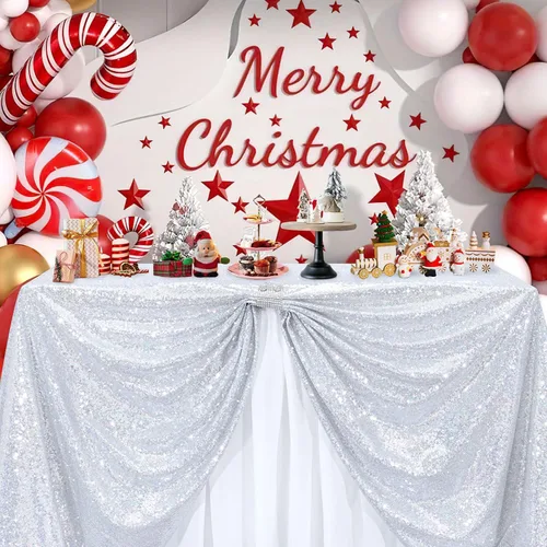Vista 82 de B-COOL Mantel de lentejuelas con brillo para mesas, color azul bebé, mantel de lentejuelas para decoración de mesas, para bodas, Navidad