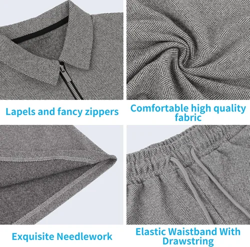 Vista 6 de Wangdo Conjunto deportivo de 2 piezas de camisa polo y pantalones cortos para hombre, trajes de verano casuales de manga corta con cremallera