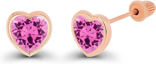 Vista 2 de Aretes de tuerca de oro macizo de 14 quilates, hipoalergénicos, de 0.157 in, con forma de corazón, bisel pulido y parte trasera de tornillo