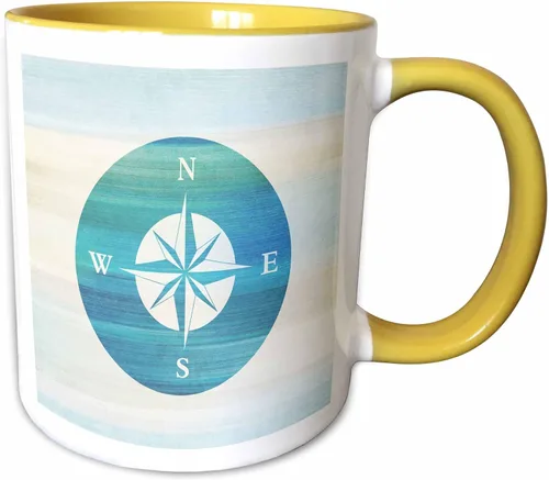 Vista 8 de 3dRose (mug_152107_4) Aqua Nautical Compass Beach Theme Art - Taza negra de dos tonos, 11 oz