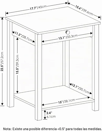 Vista 3 de Furinno Classic - Mesa auxiliar con cajón, paquete de 1 unidad, americano