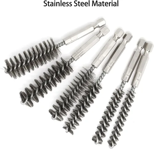 Vista 4 de 6 cepillos para taladro, vástago hexagonal de 1/4 de pulgada, cepillo de alambre trenzado de acero inoxidable para taladro, cepillo de alambre