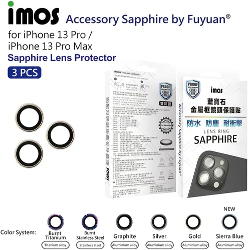 Vista 3 de Imos - Protector de lente compatible con iPhone 13 Pro / 13 Pro Max de aleación de aluminio de zafiro de Fuyuan, accesorio de zafiro para iPhone 13