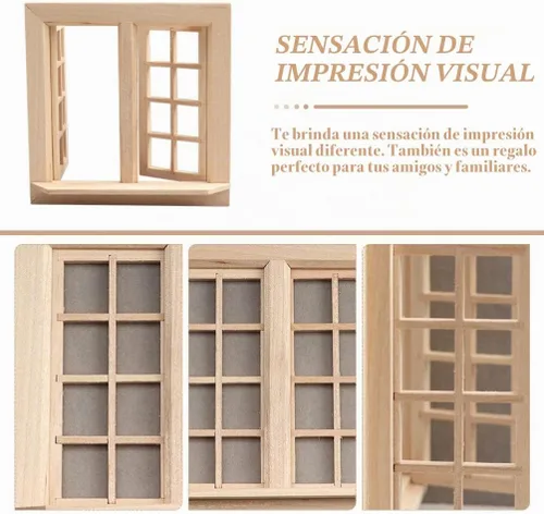 Vista 5 de Toyvian Ventana de casa de muñecas, 1: marco de ventana de madera en miniatura a escala 12, accesorio de muebles de casa de muñecas para decoración