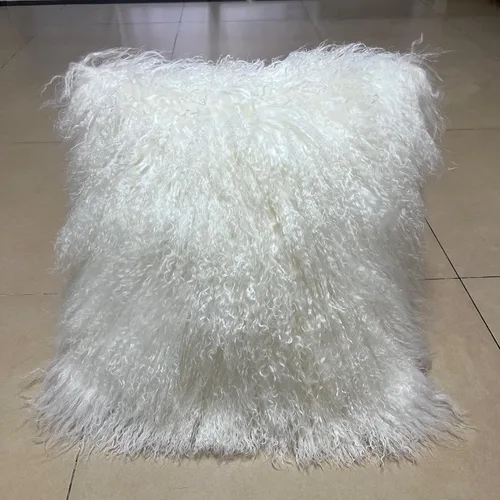 Vista 9 de Funda de cojín/funda de almohada de piel de cordero mongol 100% real (20 x 20 pulgadas, negro)