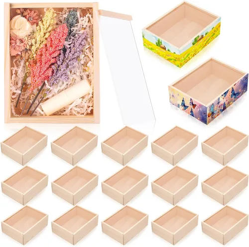Vista 13 de Thyle - 12 cajas de exhibición de madera sin terminar con tapas acrílicas de 6.3 x 4.9 x 1.8 pulgadas, cajas de madera sin terminar, regalo