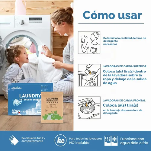Vista 2 de Hoja de detergente para ropa, tiras de lavado ecológicas e hipoalergénicas