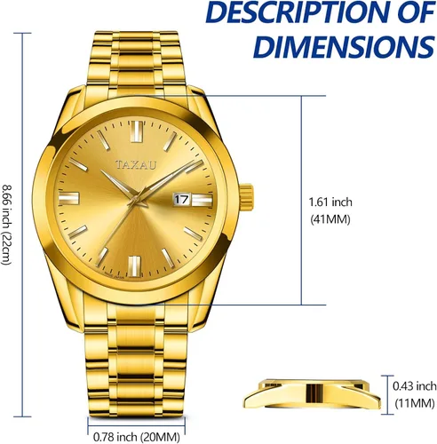 Vista 7 de Taxau Reloj para hombre de acero inoxidable para hombre, relojes de pulsera con fecha de cuarzo para hombre, reloj analógico impermeable para hombre
