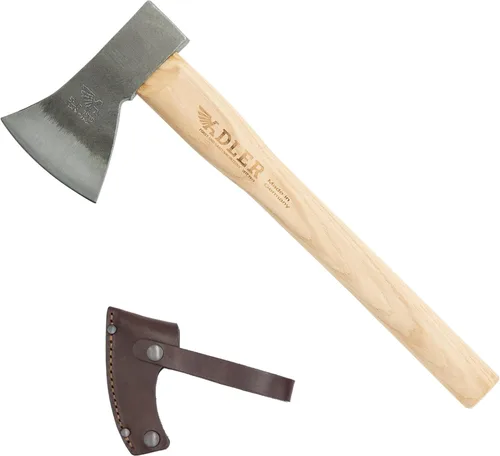 Vista 15 de Adler Hacha de explorador – Hacha de campamento forjada alemana con funda de cuero, bushcraft compacto y hacha de senderismo, cabeza de acero al