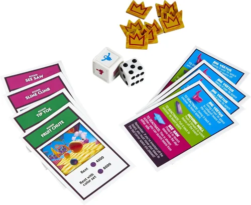 Vista 6 de Monopoly Fall Guys Ultimate Knockout Edition Juego de mesa para jugadores de 8 años en adelante, Dodge Interactive Obstáculos, incluye Troquel