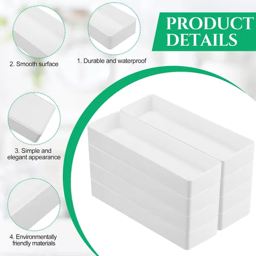 Vista 3 de Teling Organizador de cajones de escritorio de plástico, 8 unidades, rectangular, 9.45 x 2.95 x 1.38 pulgadas, medio accesorio, bandeja de papel