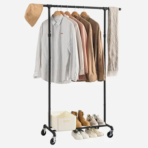 Vista 8 de FOUCSSOMEI Perchero de ropa con ruedas, perchero de ropa resistente, perchero de ropa de metal, organizador de armario, para dormitorio, sala
