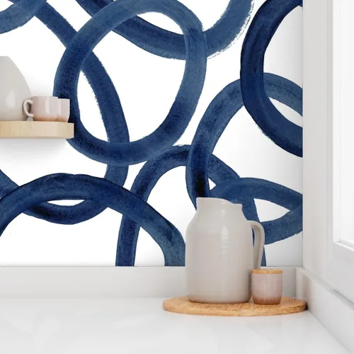 Vista 8 de Muestras de papel tapiz autoadhesivo – Círculos extra grandes, color azul marino y blanco, papel pintado extraíble personalizado por Spoonflower