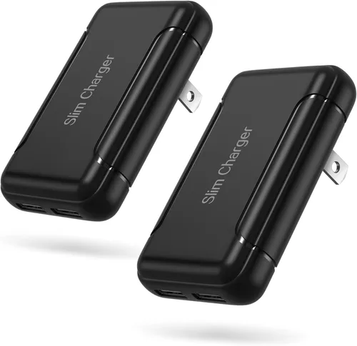 Vista 8 de Cargador de pared delgado, paquete de 2 cargadores de pared USB-A de doble puerto de 3A/5V con enchufe plegable, enchufe de pared USB doble plano