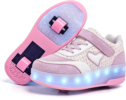 Vista 12 de Wooowyet - Tenis con ruedas y luces LED para niños y niñas, con ruedas, USB recargable, cierre de gancho y bucle