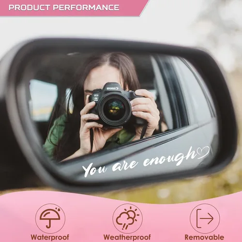 Vista 5 de Calcomanía con texto en inglés "You are Enough - 3 piezas de vinilo blanco You are Enough para espejo retrovisor de coche, calcomanías inspiradoras