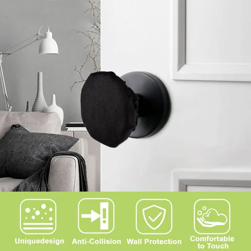 Vista 3 de Fundas para Manijas de Puerta, 2 Piezas Fundas Decorativas Redondas Negras para Perillas de Puerta, Guante Suave para Manija de Puerta