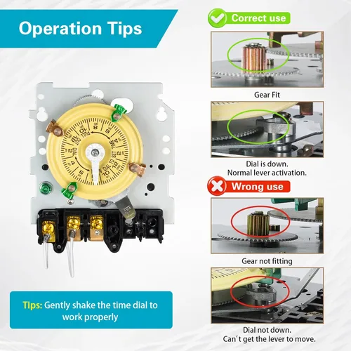 Vista 3 de Interruptor de temporizador mecánico T101, 120 V 40 A SPST, 2 HP para temporizador de luz exterior, calentador de agua, HVAC y bomba de piscina, 12