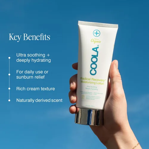 Vista 3 de COOLA Loción corporal Organic Radical Recovery After Sun, incluye aloe vera, agave y aceite de lavanda para aliviar quemaduras solares, 5 onzas