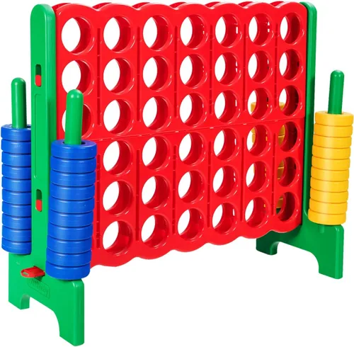 Vista 16 de COSTWAY Juego Gigante Jumbo 4 en Raya, Conecta 4 para Niños y Adultos, 3.5 Pies de Alto para Interiores y Exteriores con 42 Anillos Jumbo