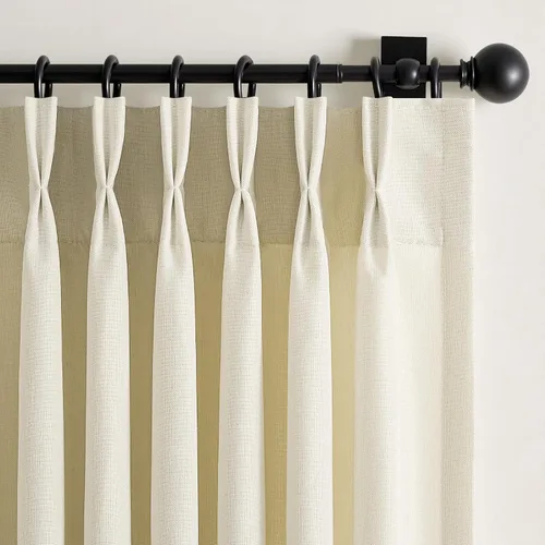 Vista 24 de 2 paneles de cortinas plisadas de lino beige de 84 pulgadas de largo, para dormitorio y sala de estar, cortina plisada con ganchos y pestaña trasera