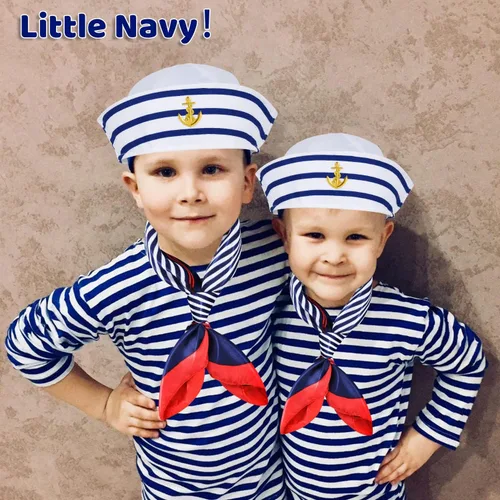 Vista 3 de KFPPLXQ Juego de 2 sombreros de marinero y 2 bufandas para mujeres y hombres, accesorio para disfraz, disfraz de marinero de verano, suministros