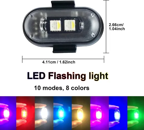 Vista 7 de 4 luces estroboscópicas LED RGB inalámbricas con control remoto, 8 colores, 10 modos, recargable por USB, impermeable, anticolisión, luz
