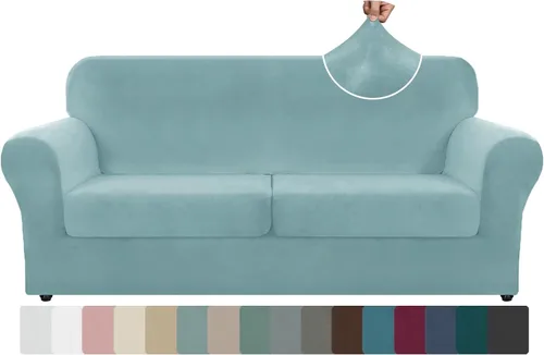 Vista 58 de ZNSAYOTX Fundas elásticas para silla de terciopelo de lujo con brazo, 2 piezas, para sala de estar, funda gruesa y suave, antideslizante, protector