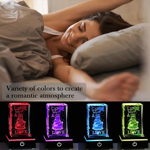 Vista 3 de Movdyka Pastel de cristal 3D, regalos de cumpleaños para mujeres, esposa, ideas de regalo de cumpleaños, pastel de cumpleaños grabado con láser