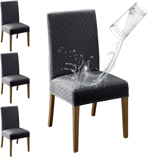 Vista 8 de MOSAYT Juego de 2 fundas para sillas de comedor 100% impermeables, súper ajuste elástico jacquard Parson, fundas extraíbles y lavables para sillas