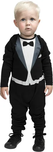 Vista 2 de The Tiny Universe Traje de esmoquin para bebé, diseño sueco original con impresión de esmoquin a base de agua en el pecho