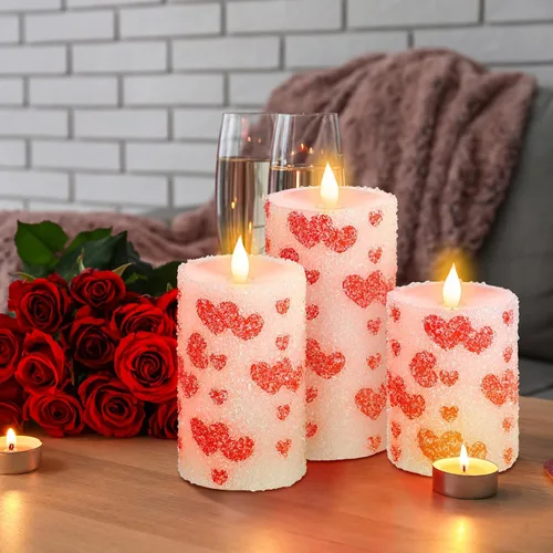 Vista 7 de Baquler 3 velas LED de Navidad sin llama de bastón de caramelo pastel, velas LED de menta con purpurina roja y blanca, funciona