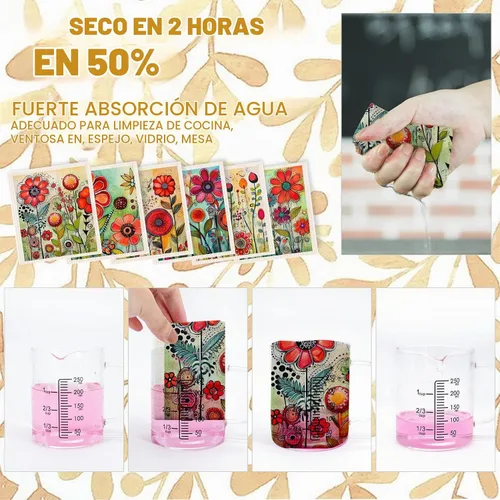 Vista 4 de Juego de 6 paños de cocina de flores primaverales, de secado rápido, absorbentes Animal