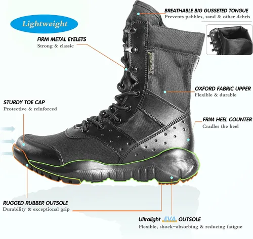 Vista 4 de WWOODTOMLINSON Men's LD Lightweight Combat Boots MicrofiberSuede Leather Military Tactical Boots