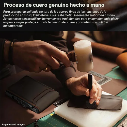 Vista 4 de furid Cartera de cuero genuino para hombres: billetera minimalista Café espresso de grano completo