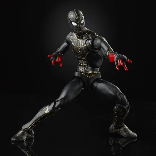 Vista 2 de Serie Marvel Legends - Figura de acción coleccionable de Spider-Man con traje negro y dorado de 6 pulgadas, 2 accesorios y 1 parte(s)