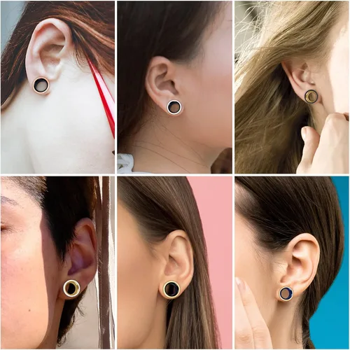 Vista 4 de Stuppendux 4 pares6 pares de dilatadores de oreja de acero inoxidable con doble acampanado para dilatadores de oreja, aretes expansores de carne