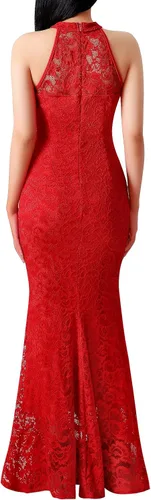 Vista 2 de VFSHOW Vestido largo de encaje con cuello halter y cremallera para mujer