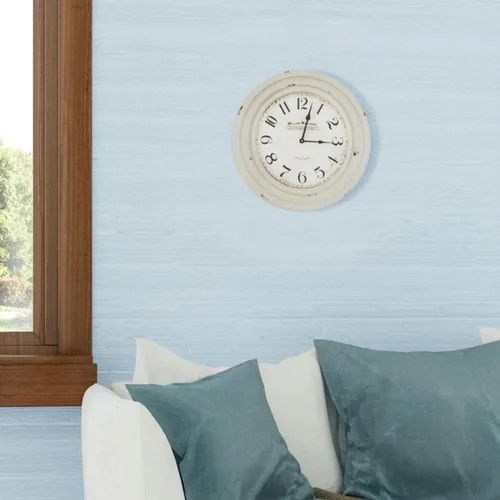 Vista 2 de Yosemite Home Decor Reloj de pared circular de hierro, marco blanco, cara blanca, texto negro, manecillas negras