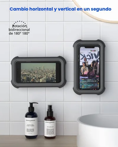 Vista 5 de Mistriddle Soporte para teléfono de ducha impermeable con rotación de 360°, ángulo ajustable, soporte para teléfono montado en pared para espejo