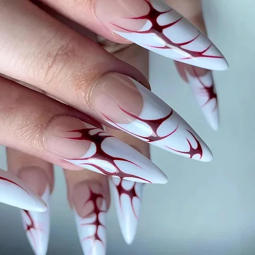 Vista 17 de BABALAL Uñas postizas largas a presión de estilo stiletto, uñas postizas francesas de lujo, con pegamento, diseño de diamantes de imitación