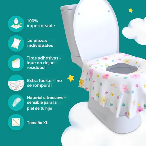 Vista 7 de Eli with Love - Juego de 20 fundas desechables extragrandes para asiento de inodoro (floral) para niños pequeños para una cobertura completa