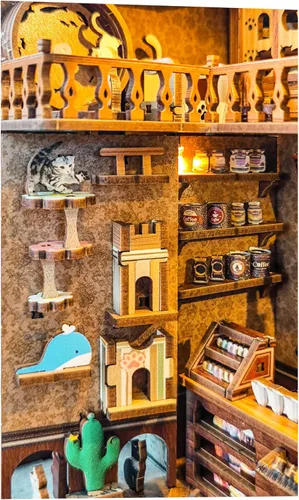 Vista 6 de Kit de rincón de lectura - Kit de casa de muñecas DIY en miniatura de madera con cubierta de polvo, estantería decorativa, rompecabezas 3D