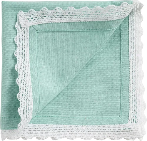 Vista 5 de FINGERCRAFT Servilletas de tela de lino y algodón de 12 unidades con esquinas ingletadas y elegante encaje para uso diario; las servilletas están