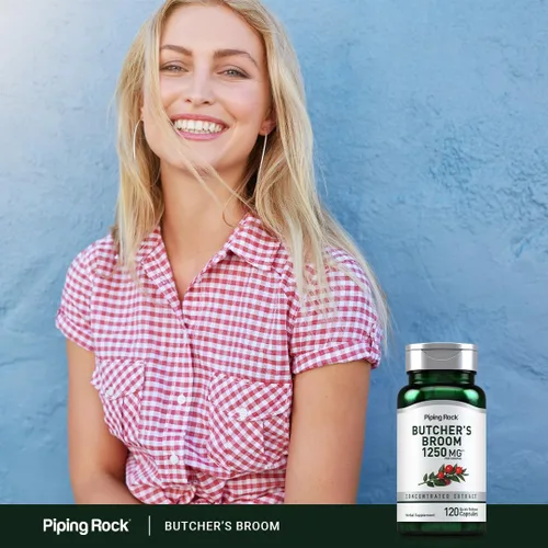 Vista 6 de Piping Rock Suplemento de escoba de carnicero 1250 mg 120 cápsulas raíz de hierbas tradicionales Extracto concentrado Sin OMG, sin gluten