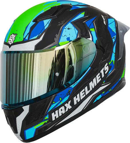 Vista 2 de HAX Obsidian Full Face Dual Visor Adult Motorcycle Helmet for Motorbike Street Bike with Pinlock Ready DOT Approved (Blaze Blue,XXL)