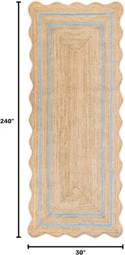 Vista 94 de Alfombra de Yute Natural Ondulada Festoneada - Corredor de Entrada Boho, Festón Estilo Granja, Blanco Roto (8'x10') Camino de entrada bohemio