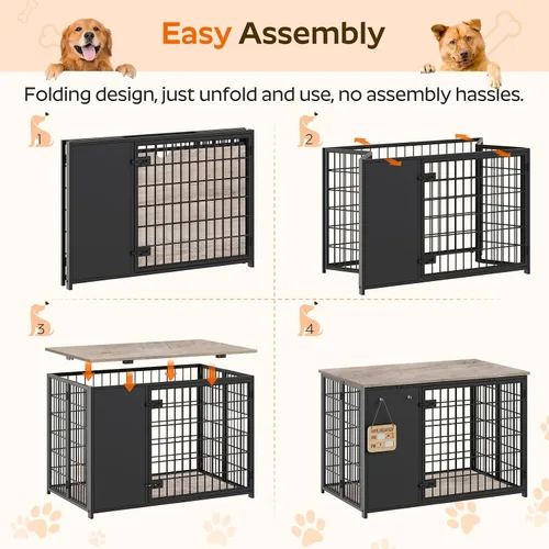 Vista 3 de YATINEY Muebles plegables para perros, jaula para perros con marco de bricolaje, perrera resistente para interiores con ganchos, mesa auxiliar