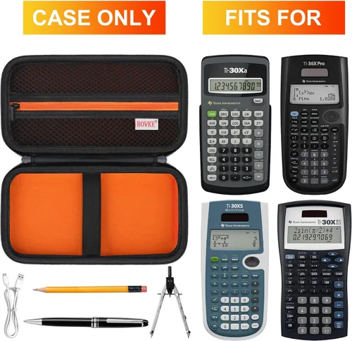 Vista 2 de BOVKE Estuche rígido para calculadora científica TI-30XIIS TI-30XS TI-30Xa TI-36X Pro, negro+naranja