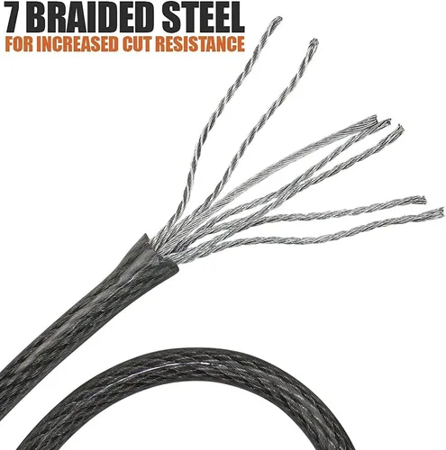 Vista 4 de BV Candado de seguridad de cable resistente de 7 pies con bucles – Cable de acero trenzado extra grueso de 10 mm (3/8"), resistente al corte y a